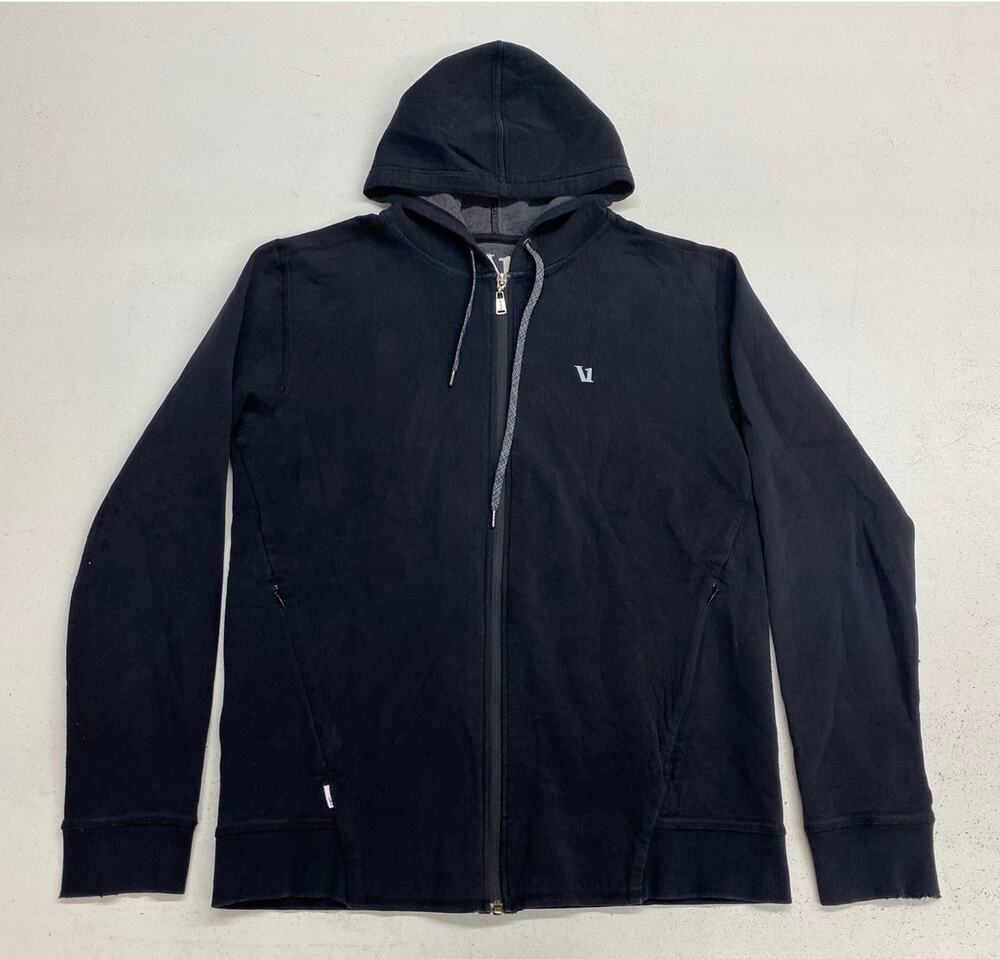 Men Vuori Cosmos Full Zip-Up solid black fleece cotton hoodie jacket, M